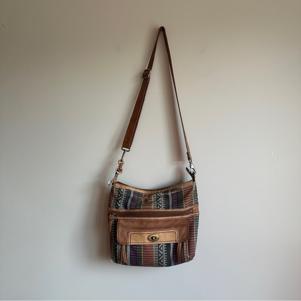 Fossil Boho Multicolored Woven Crossbody Shoulder Purse